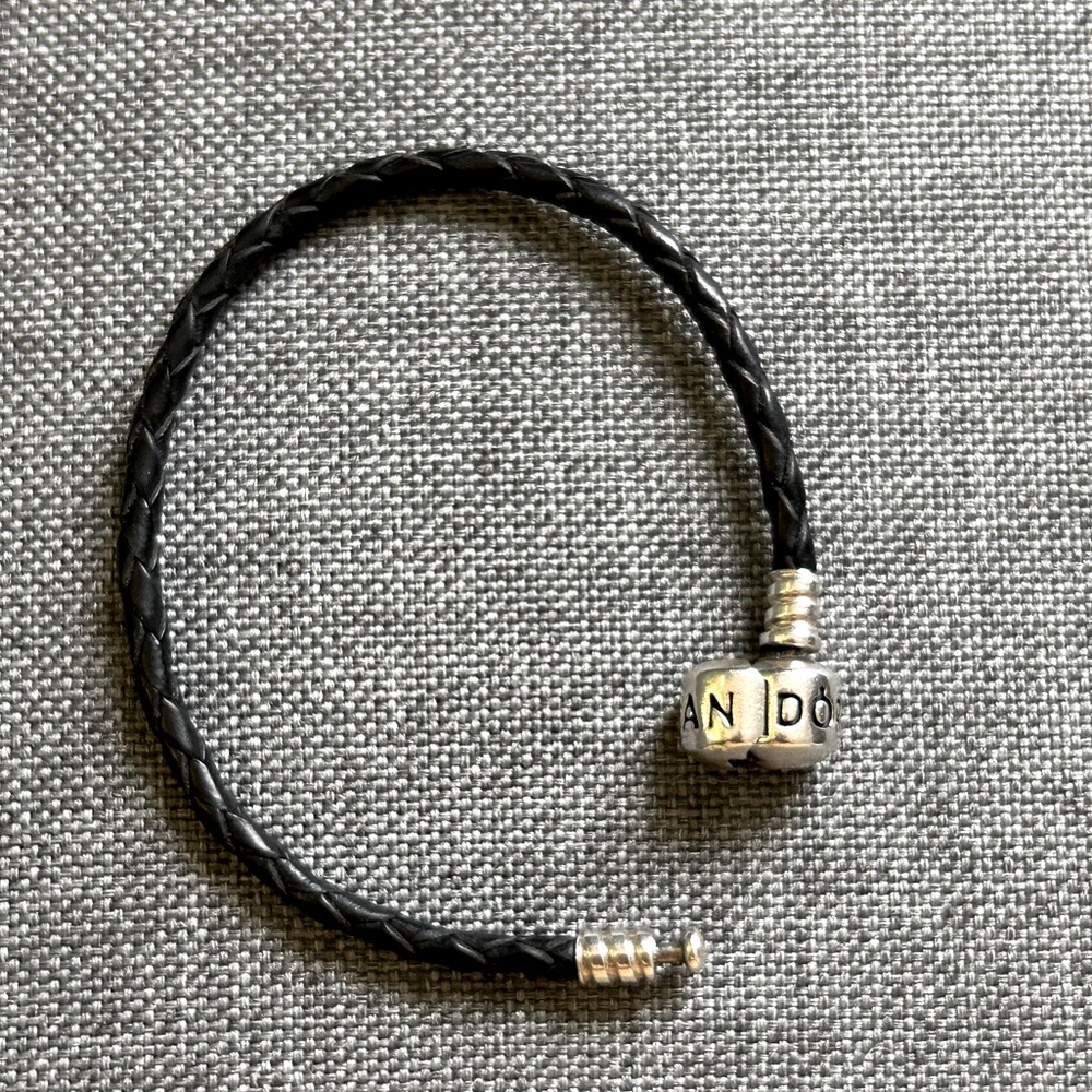 Authentic Pandora Black Leather Bracelet Braided -  Silver Barrel Clasp